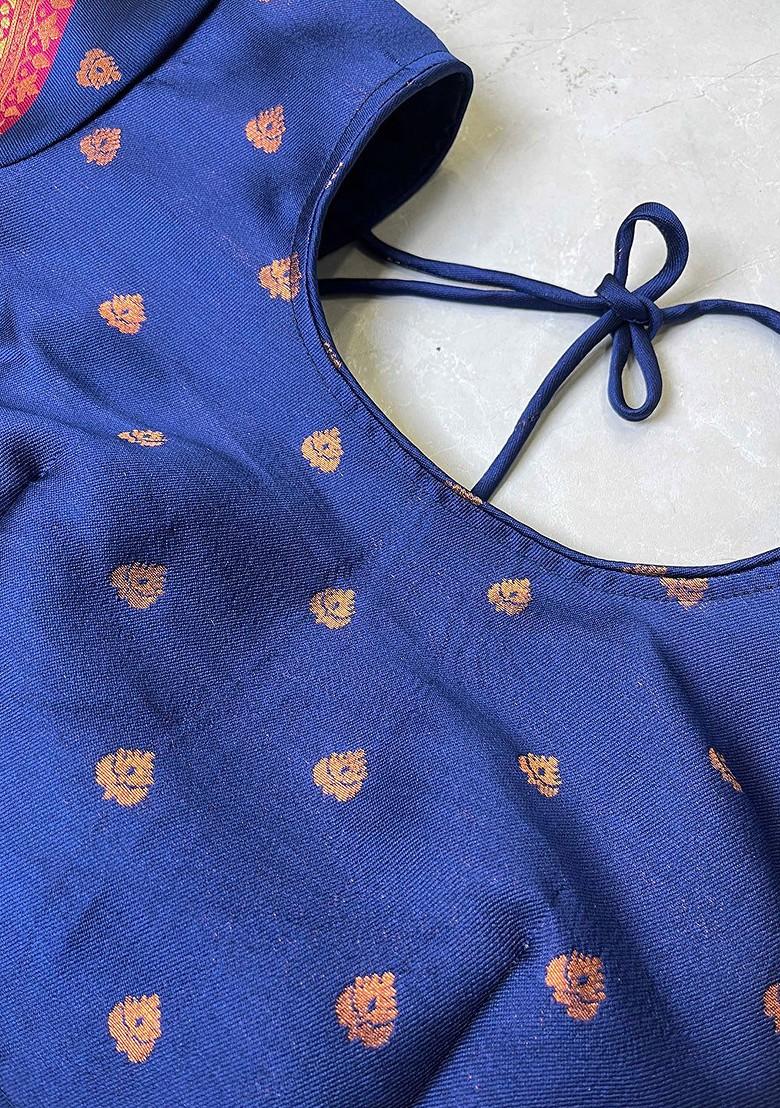 Navy Blue Zari Work Blended Lehenga Choli - Indya