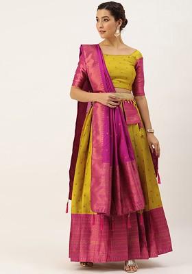 Mustard Emboridered Blended Lehenga Choli