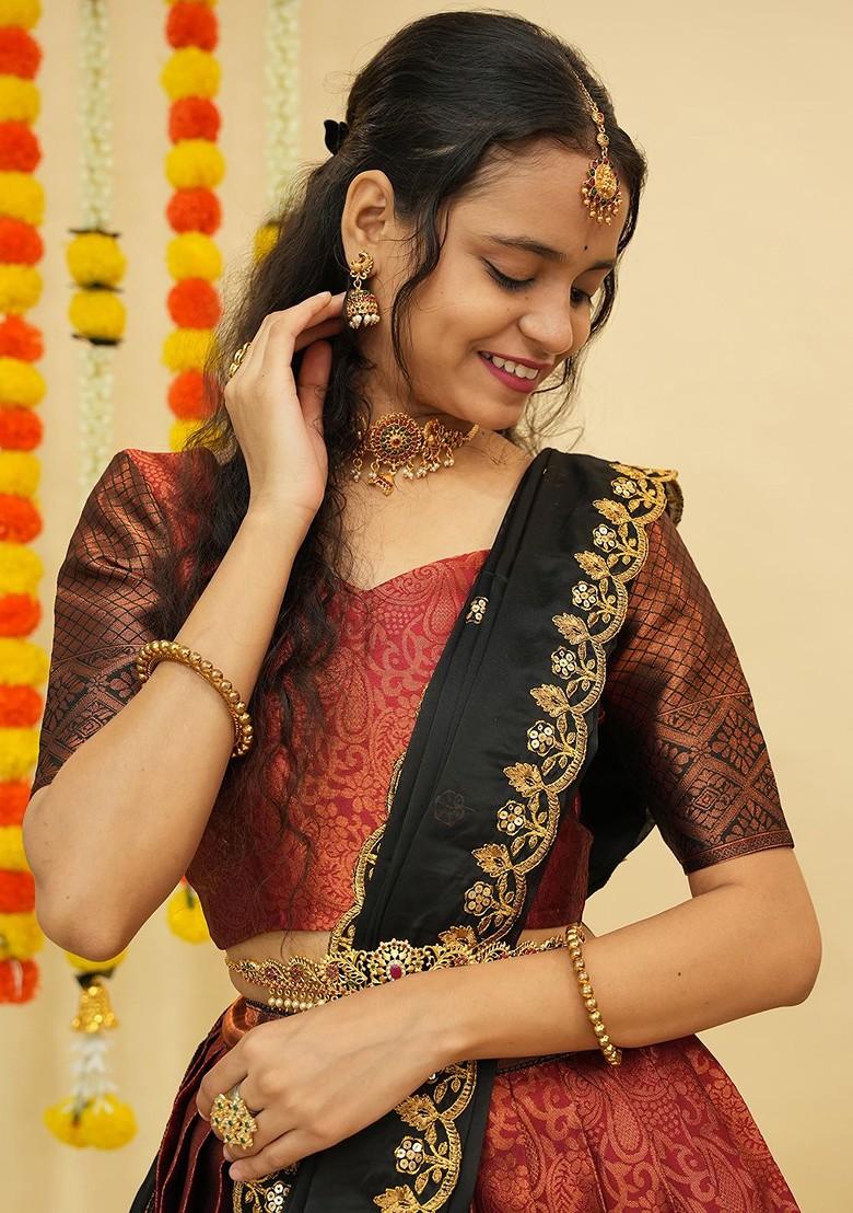 Maroon Zari Work Blended Lehenga Choli - Indya