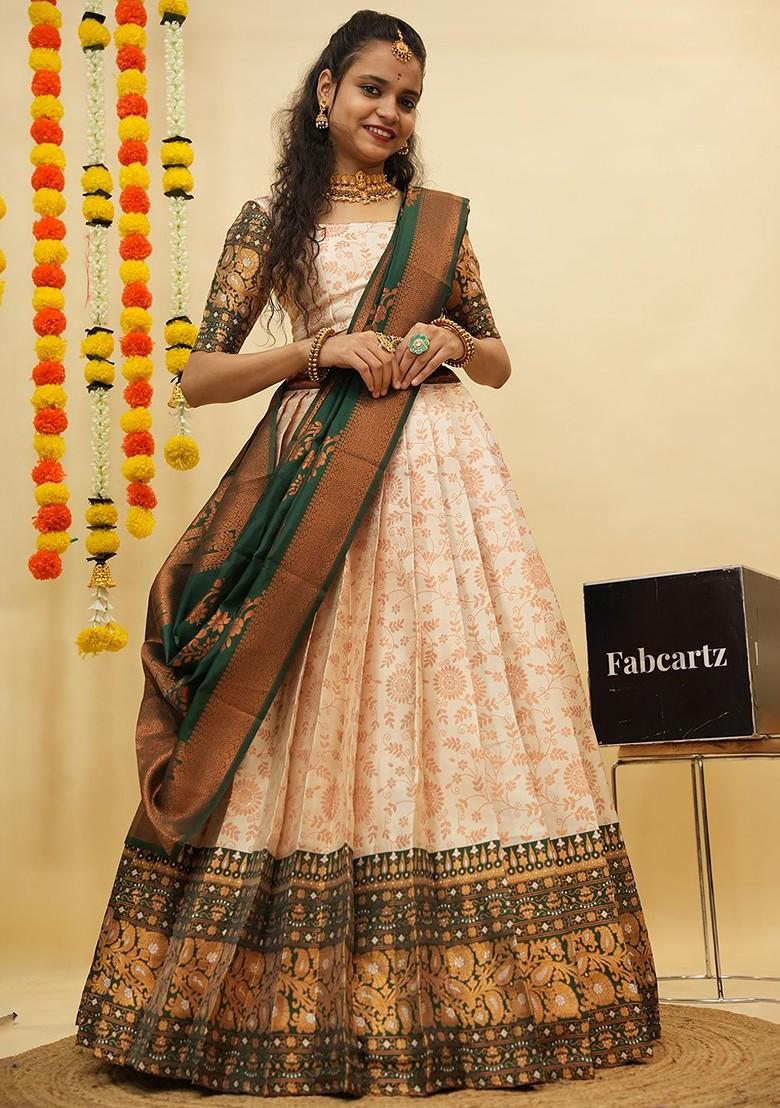 Cream Zari Work Blended Lehenga Choli - Indya