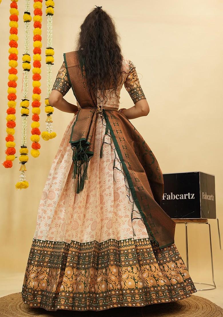 Cream Zari Work Blended Lehenga Choli - Indya