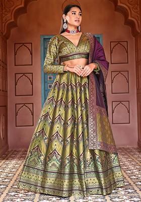 Olive Emboridered Blended Lehenga Choli