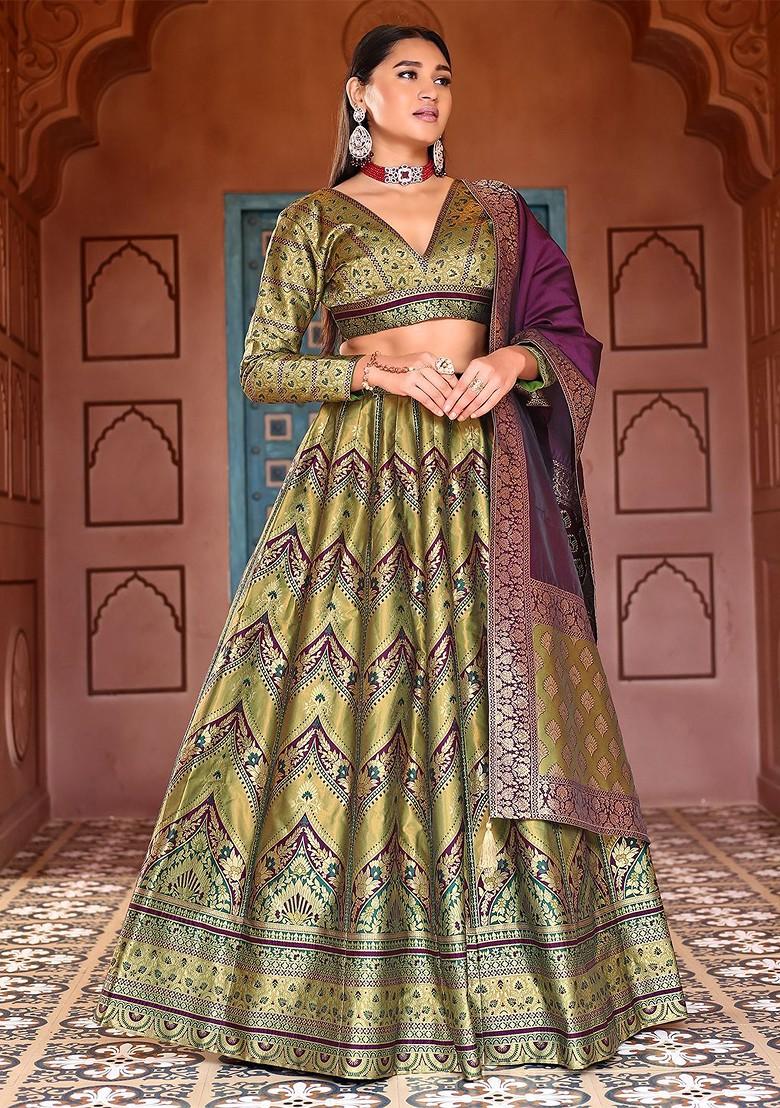 Olive Emboridered Blended Lehenga Choli - Indya