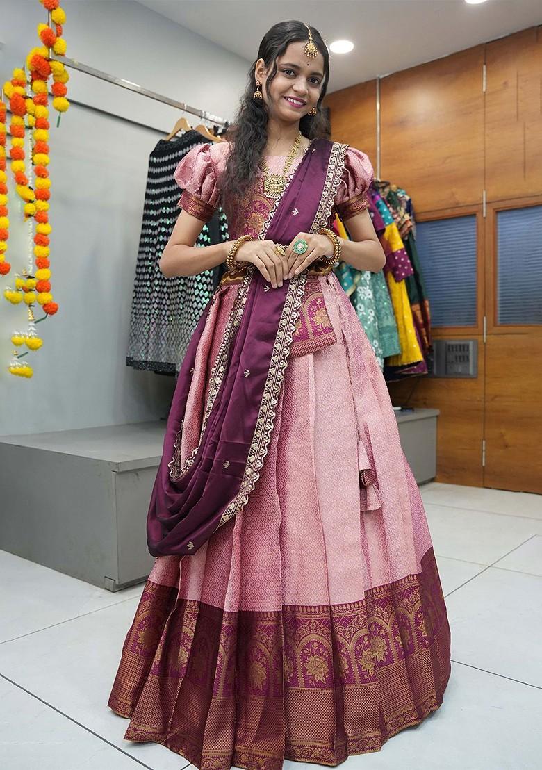 Pink Printed Blended Lehenga Choli - Indya