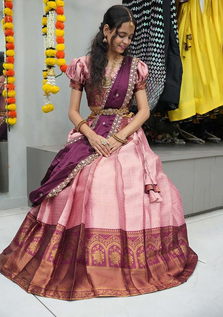 Pink Printed Blended Lehenga Choli - Indya