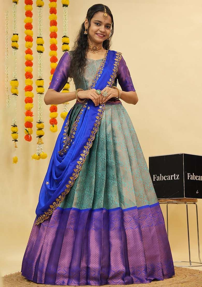 Blue Zari Work Blended Lehenga Choli - Indya