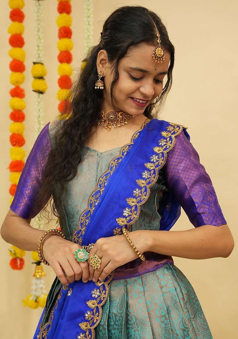 Blue Zari Work Blended Lehenga Choli - Indya