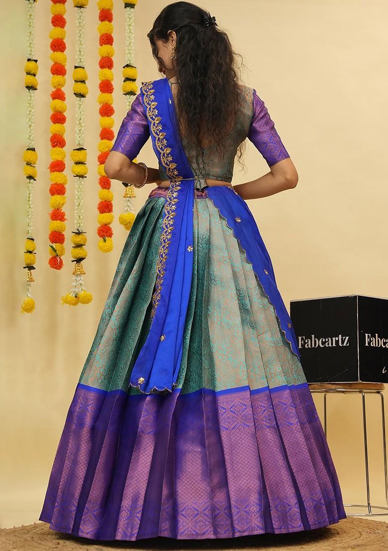 Blue Zari Work Blended Lehenga Choli - Indya