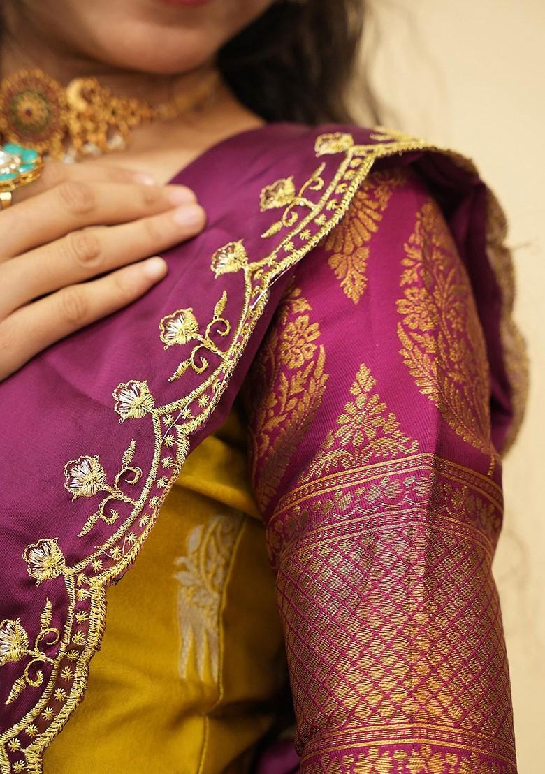 Yellow Zari Work Blended Lehenga Choli - Indya