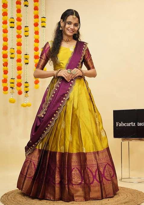 Yellow Zari Work Blended Lehenga Choli