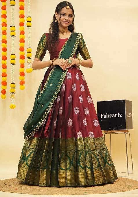 Maroon Zari Work Blended Lehenga Choli