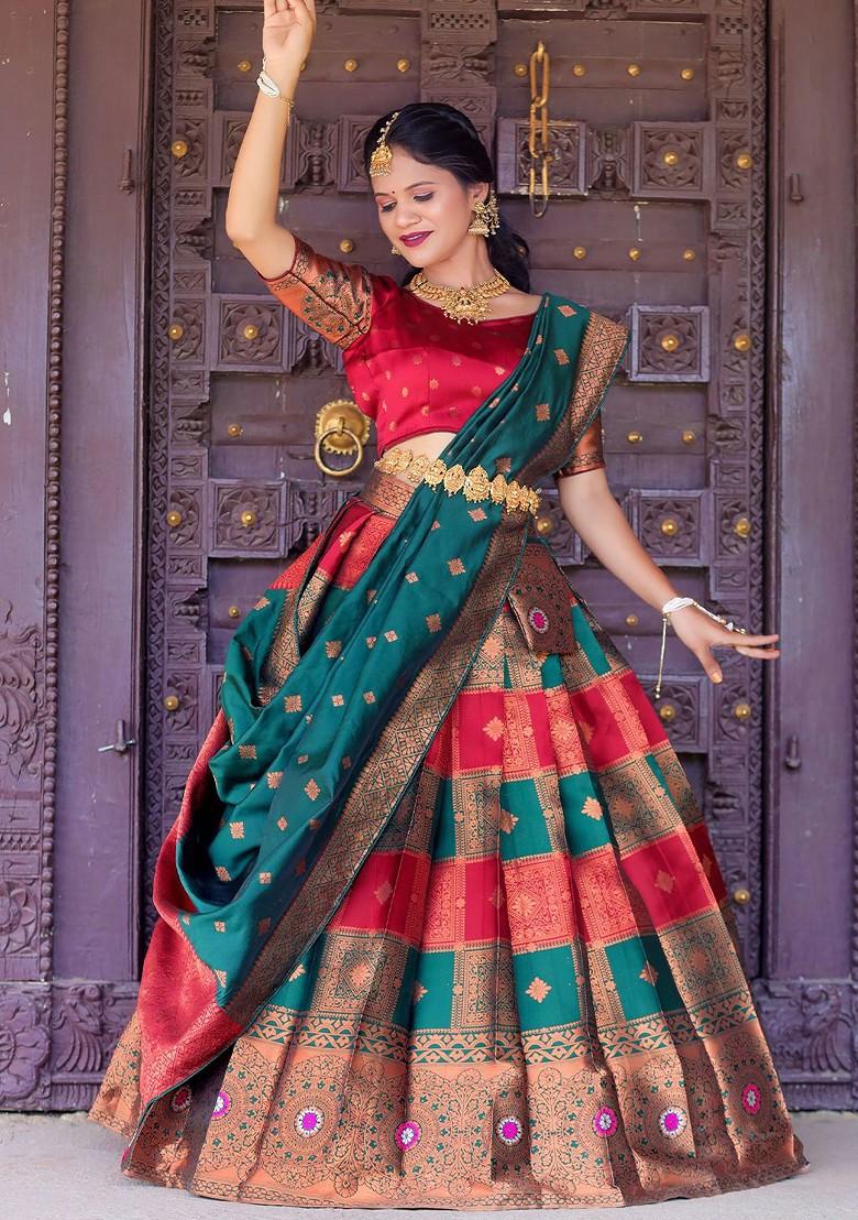 Maroon Zari Work Blended Lehenga Choli - Indya