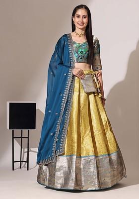 Blue Woven Design Blended Lehenga Choli