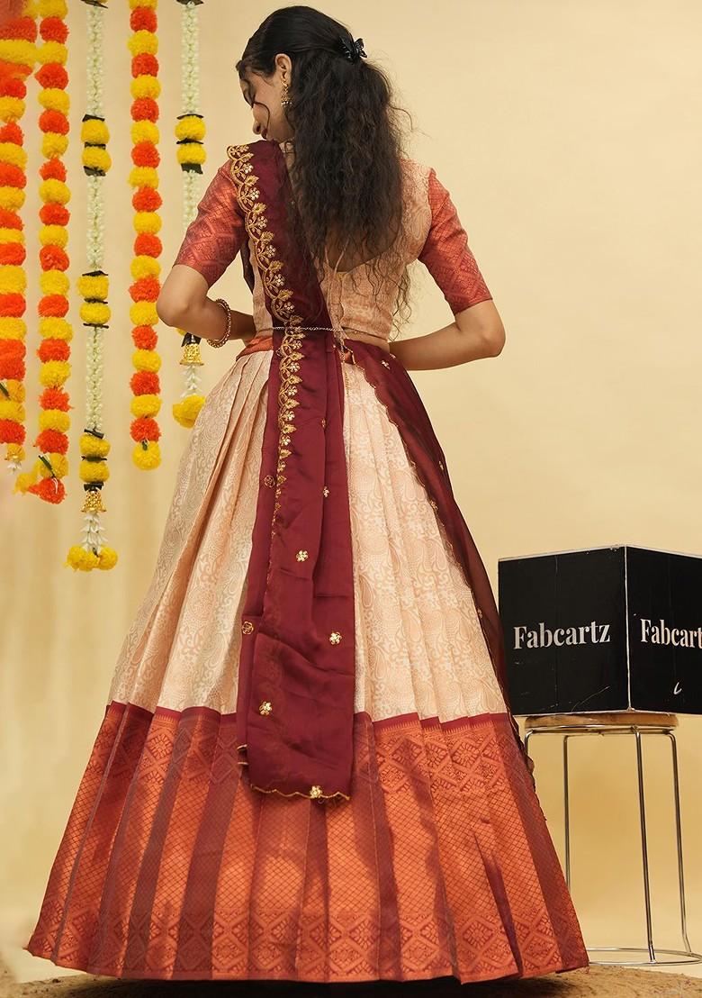 Cream Zari Work Blended Lehenga Choli - Indya