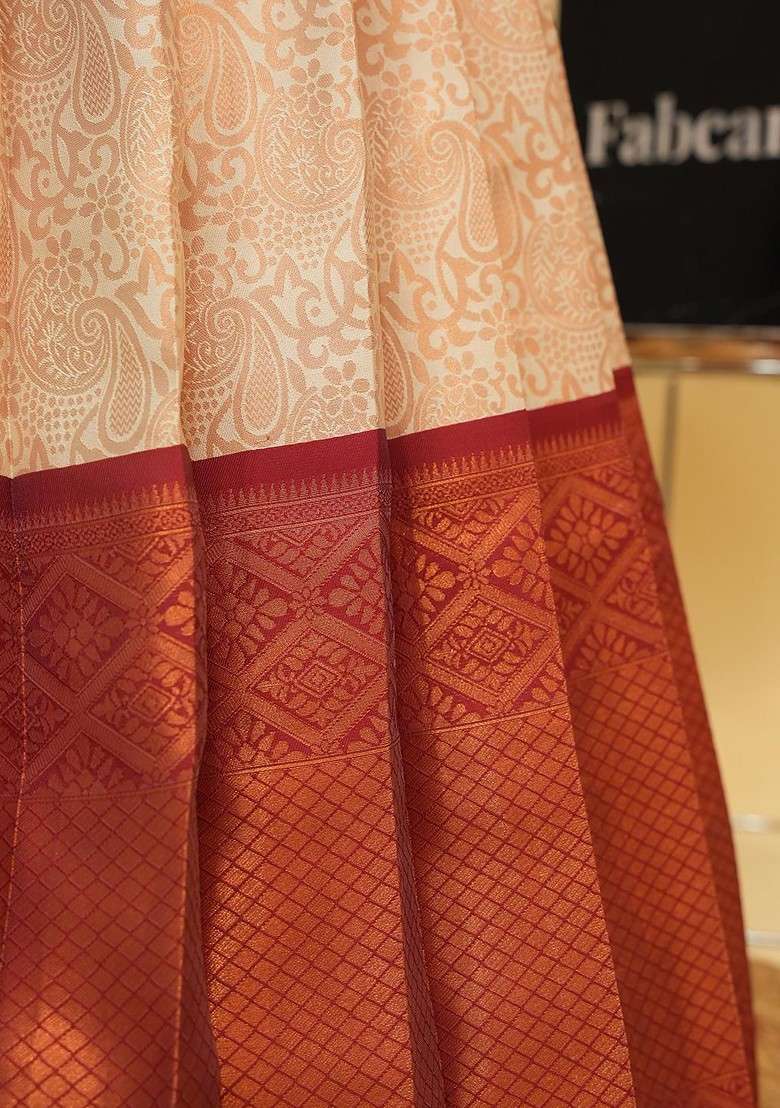Cream Zari Work Blended Lehenga Choli - Indya