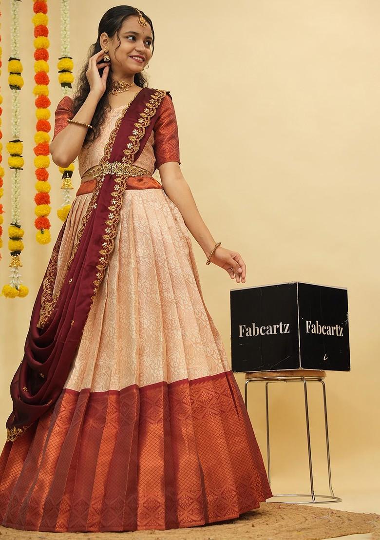 Cream Zari Work Blended Lehenga Choli - Indya