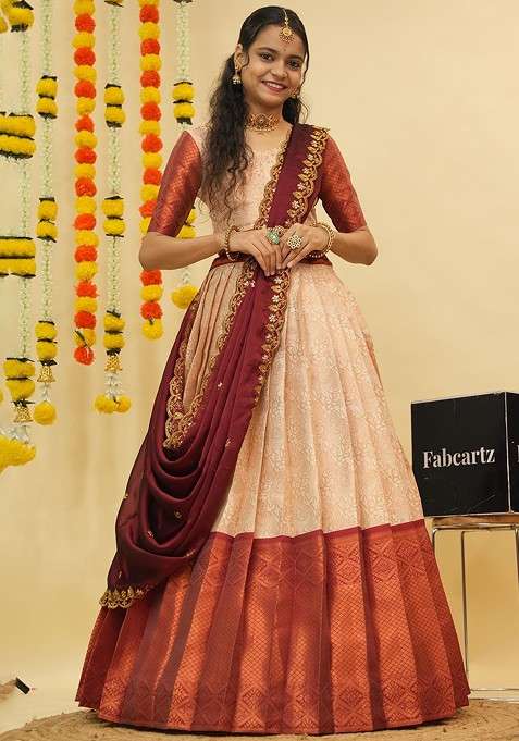 Cream Zari Work Blended Lehenga Choli