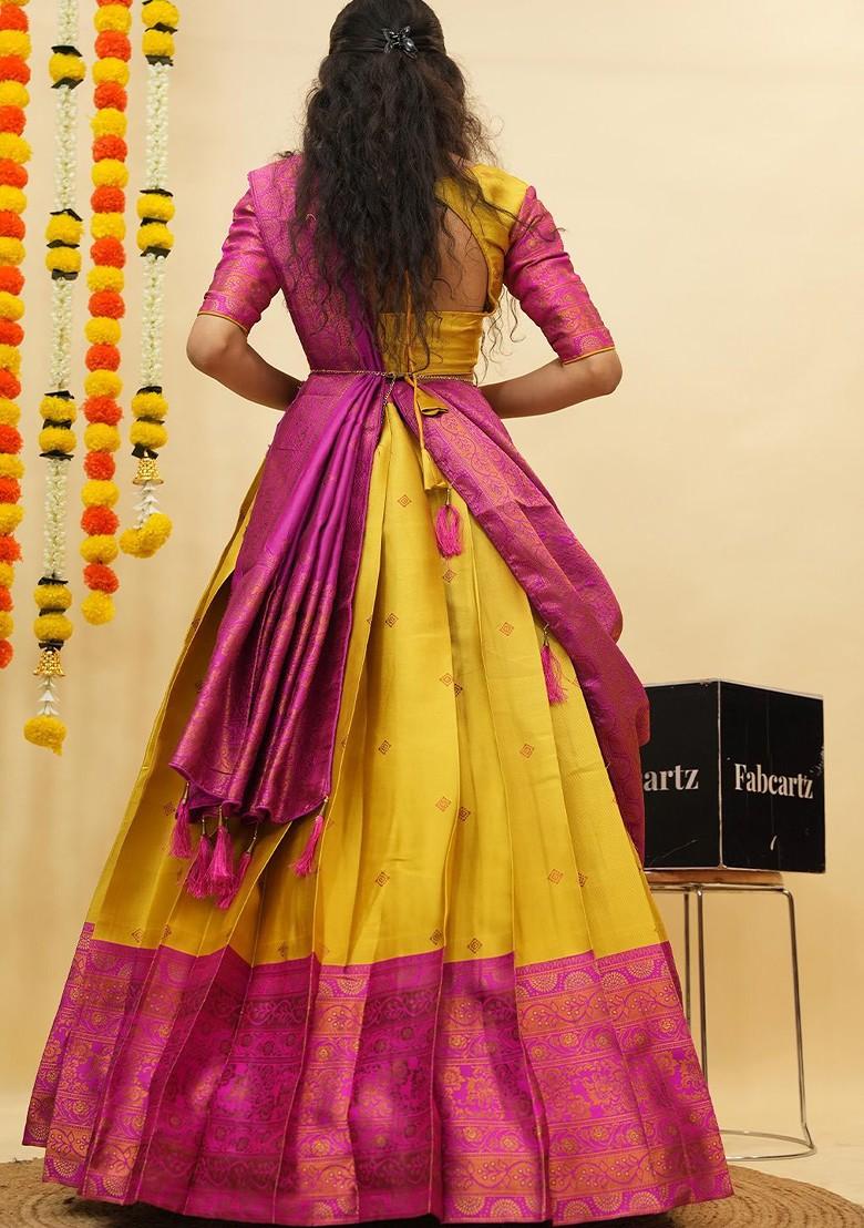 Yellow Woven Design Blended Lehenga Choli - Indya