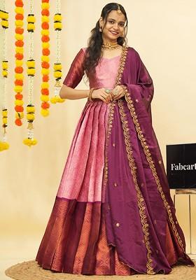 Pink Zari Work Blended Lehenga Choli