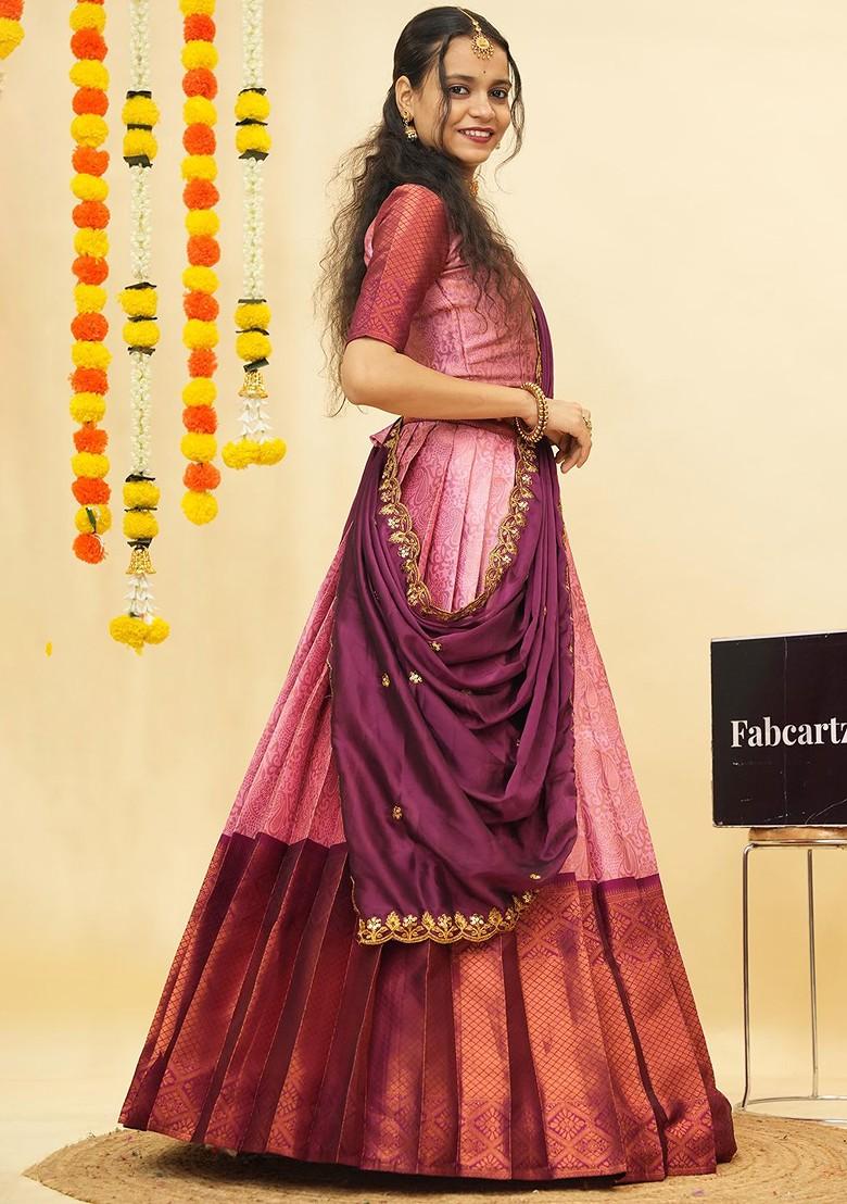 Pink Zari Work Blended Lehenga Choli - Indya