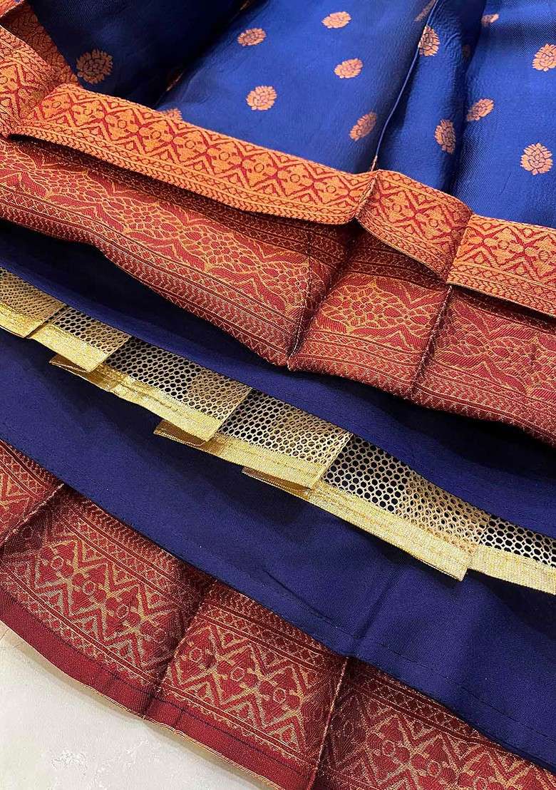 Navy Blue Zari Work Blended Lehenga Choli - Indya
