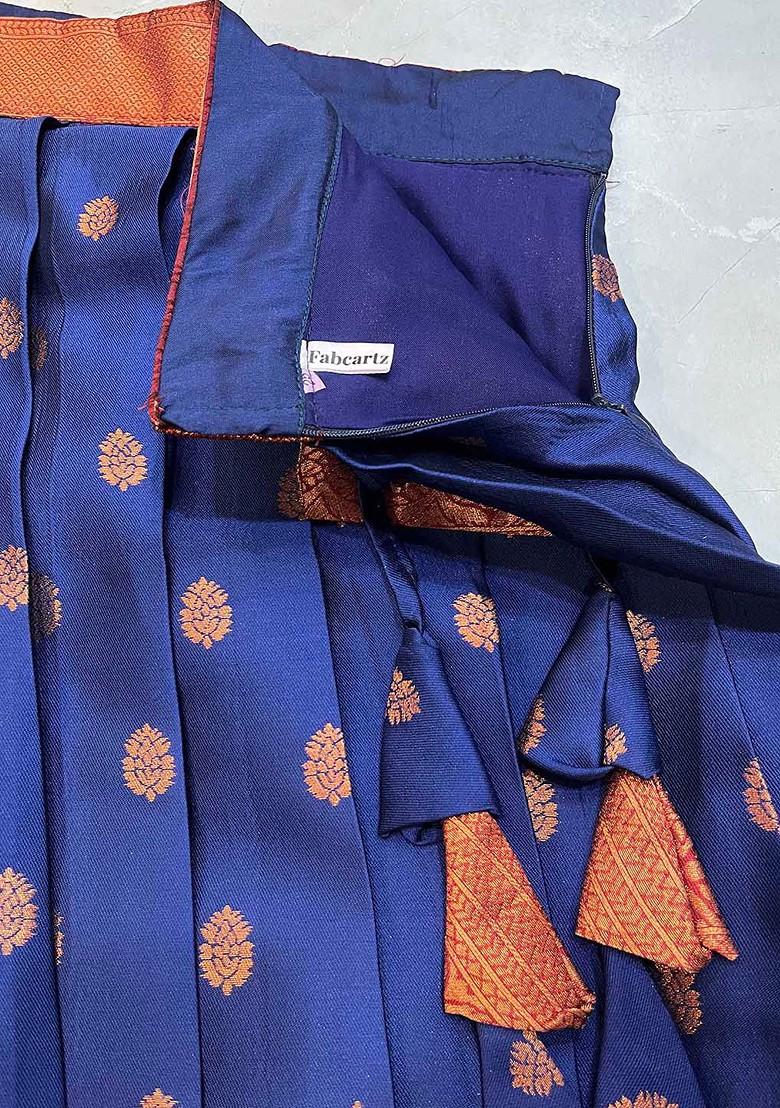 Navy Blue Zari Work Blended Lehenga Choli - Indya