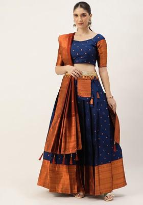 Navy Blue Emboridered Blended Lehenga Choli