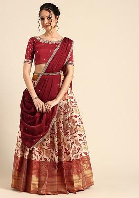 Cream Emboridered Blended Lehenga Choli