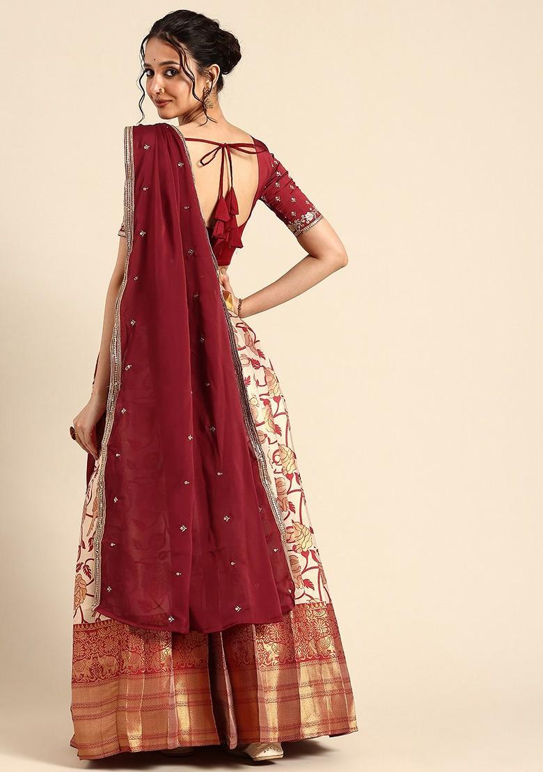 Cream Emboridered Blended Lehenga Choli - Indya