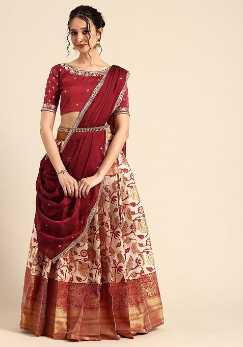 Cream Emboridered Blended Lehenga Choli — view on Indya