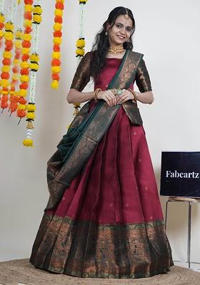 Maroon Woven Design Blended Lehenga Choli