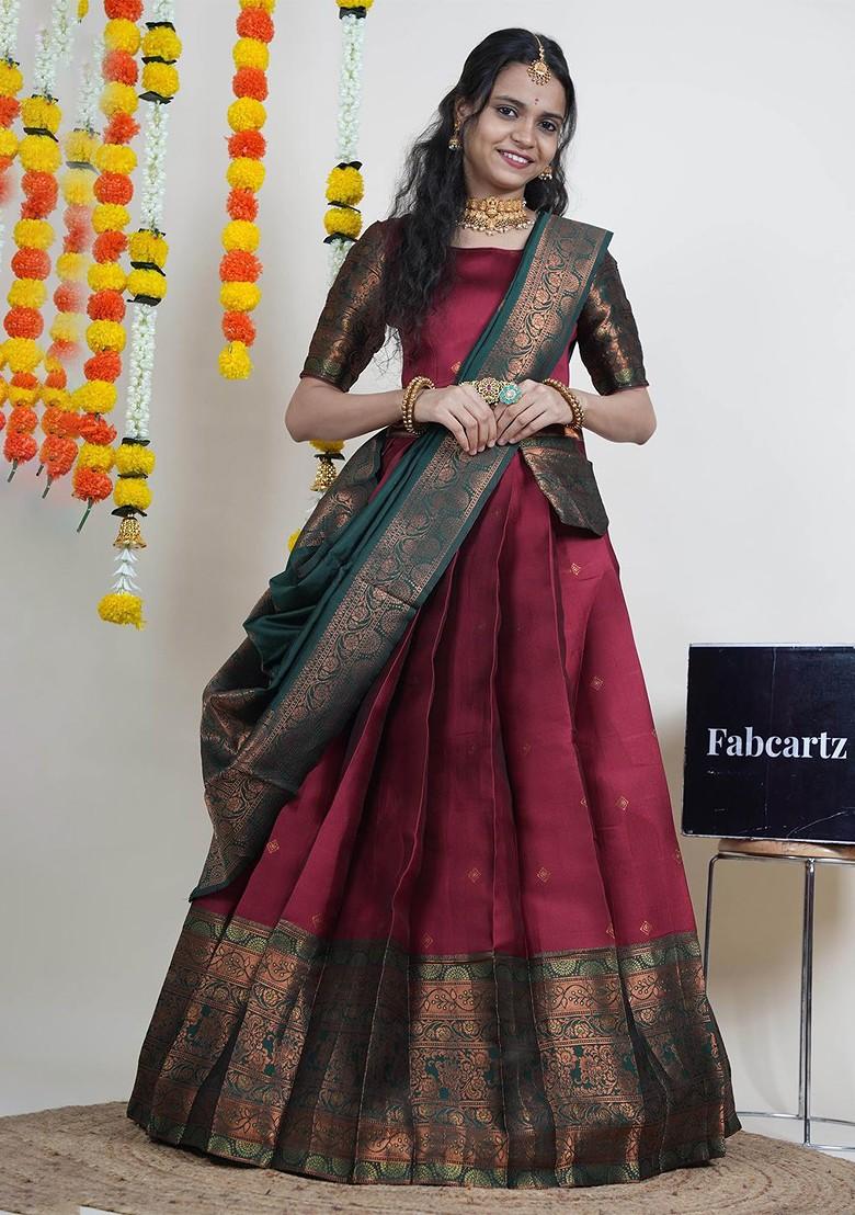 Maroon Woven Design Blended Lehenga Choli - Indya