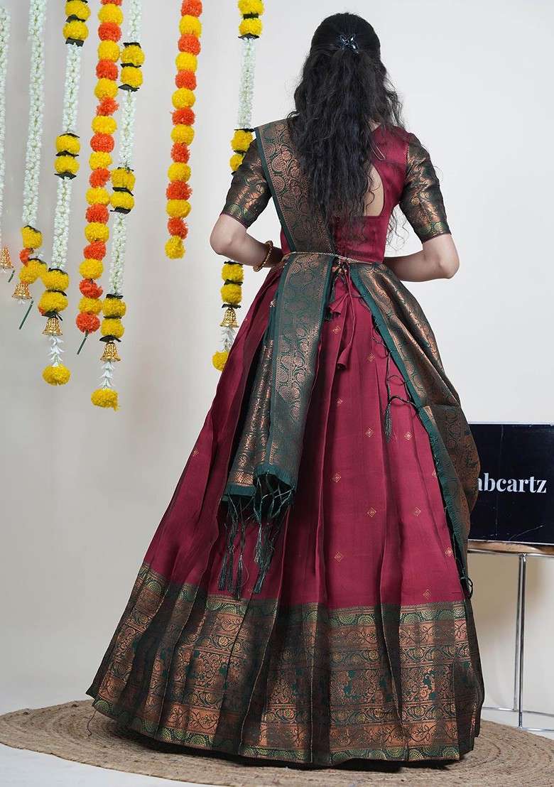 Maroon Woven Design Blended Lehenga Choli - Indya