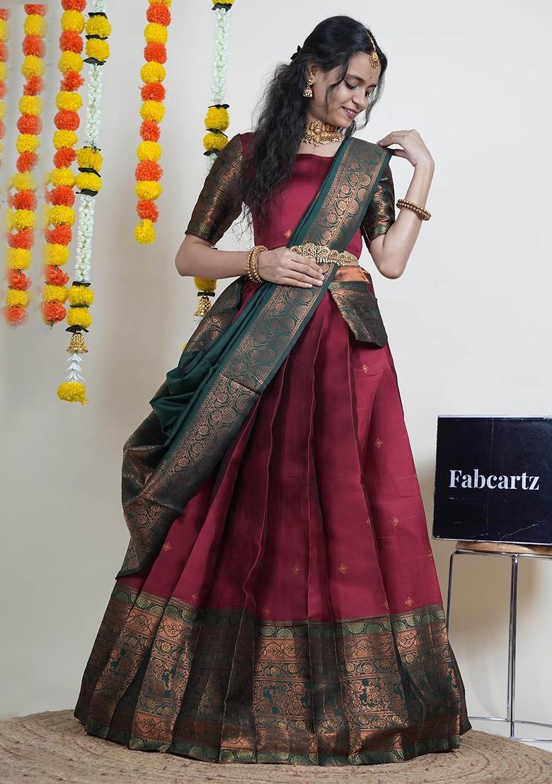 Maroon Woven Design Blended Lehenga Choli - Indya