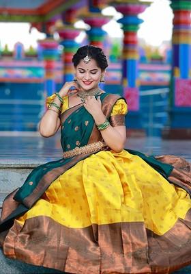 Yellow Woven Design Blended Lehenga Choli