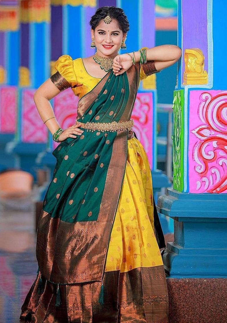 Yellow Woven Design Blended Lehenga Choli - Indya