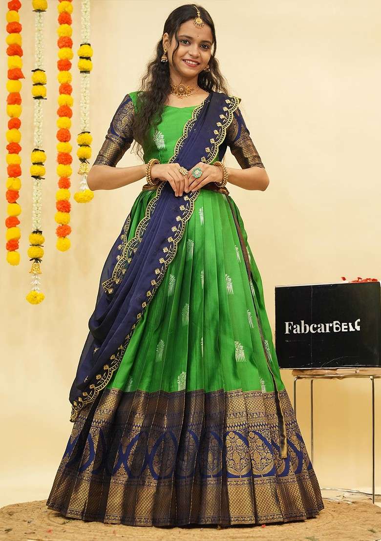 Green Zari Work Blended Lehenga Choli - Indya