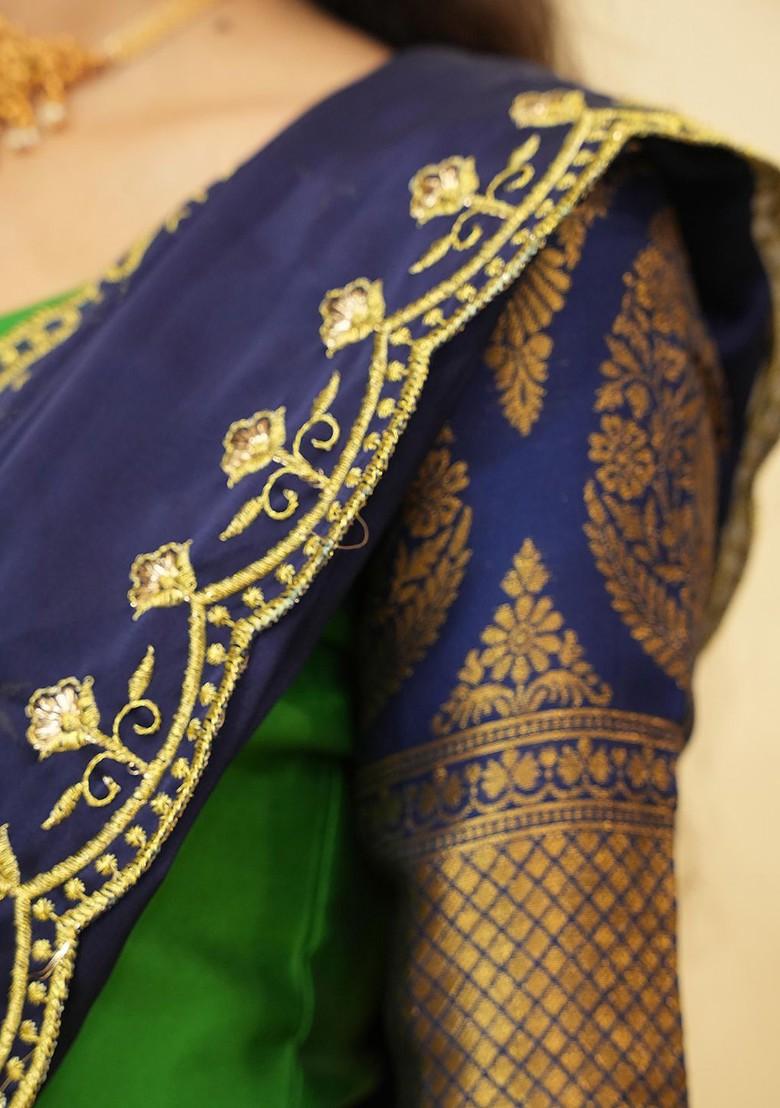 Green Zari Work Blended Lehenga Choli - Indya