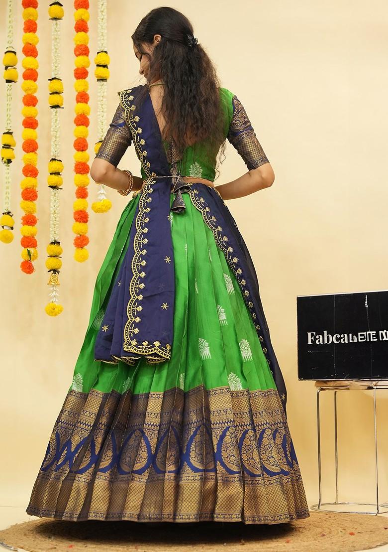 Green Zari Work Blended Lehenga Choli - Indya