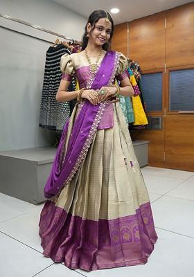 Purple Emboridered Blended Lehenga Choli