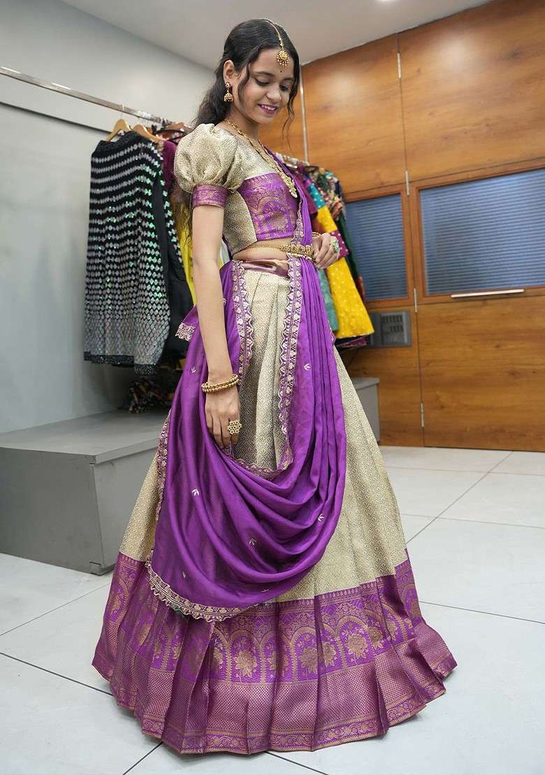 Purple Emboridered Blended Lehenga Choli - Indya