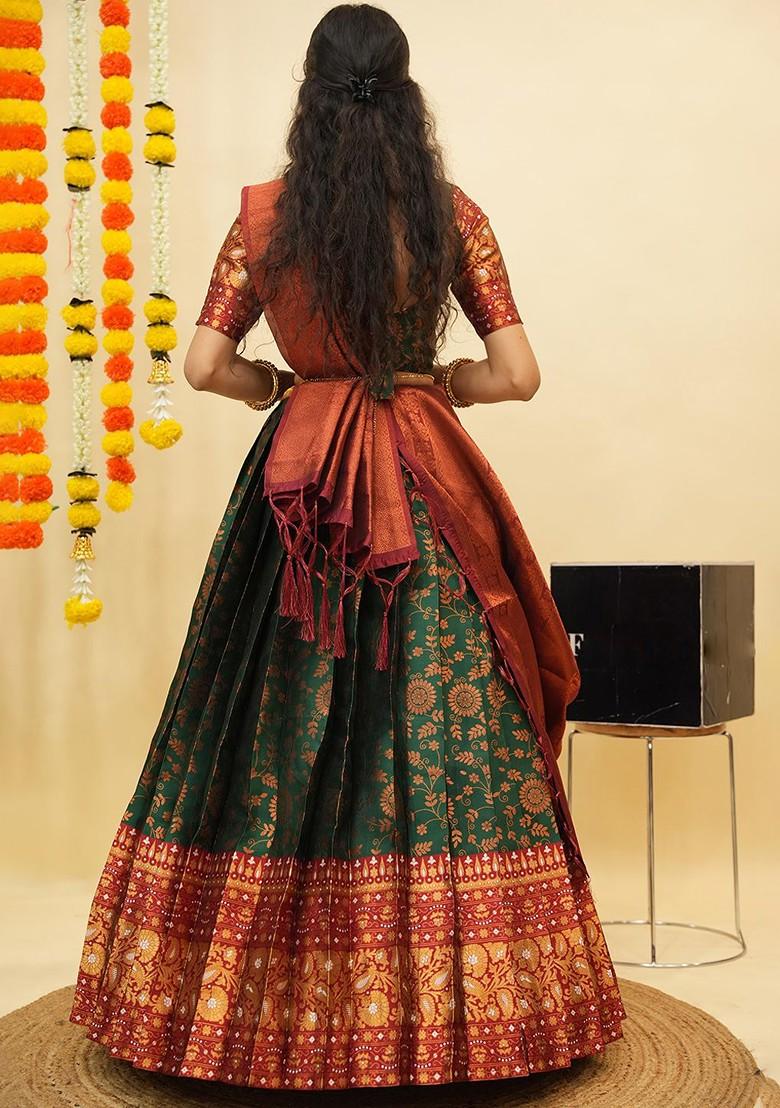 Green Zari Work Blended Lehenga Choli - Indya