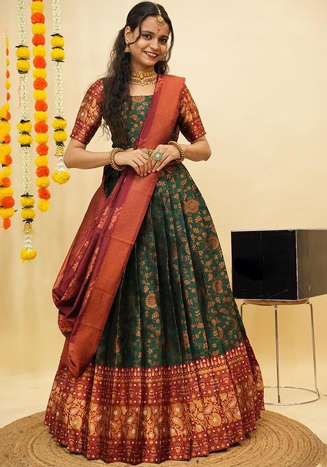 Green Zari Work Blended Lehenga Choli