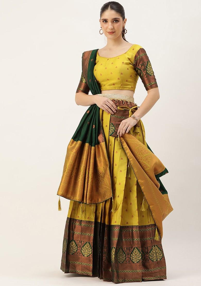 Yellow Emboridered Blended Lehenga Choli - Indya