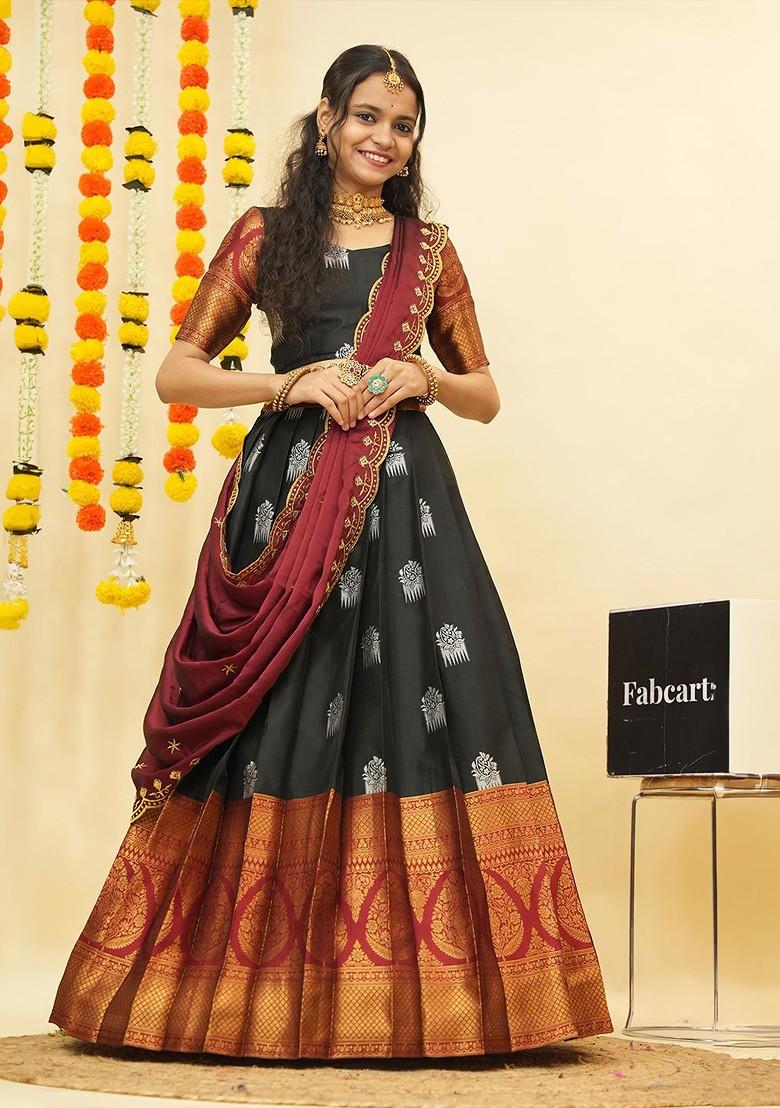 Black Zari Work Blended Lehenga Choli - Indya