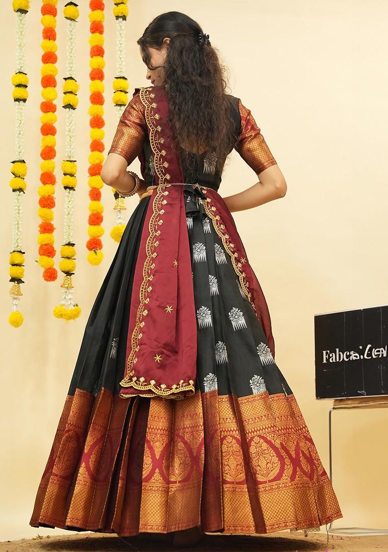 Black Zari Work Blended Lehenga Choli - Indya