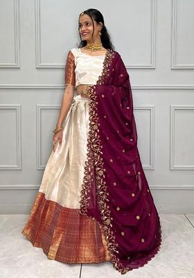 White Woven Design Blended Lehenga Choli