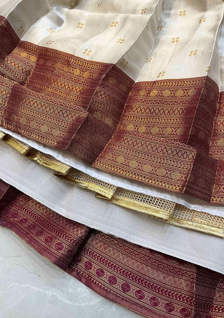 White Woven Design Blended Lehenga Choli - Indya