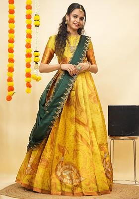 Yellow Emboridered Blended Lehenga Choli