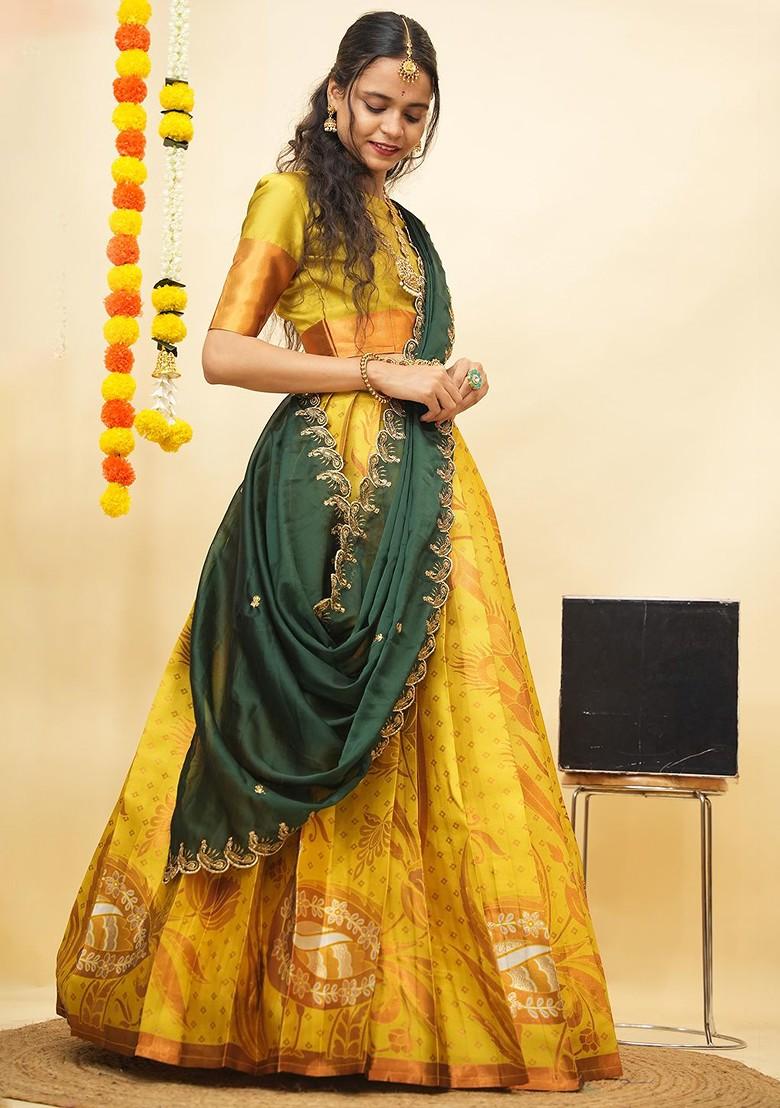 Yellow Emboridered Blended Lehenga Choli - Indya